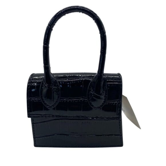 Mini Black Croc Embossed Polyurethane Leather Convertible Shoulder &‎ Handbag - Picture 2 of 4